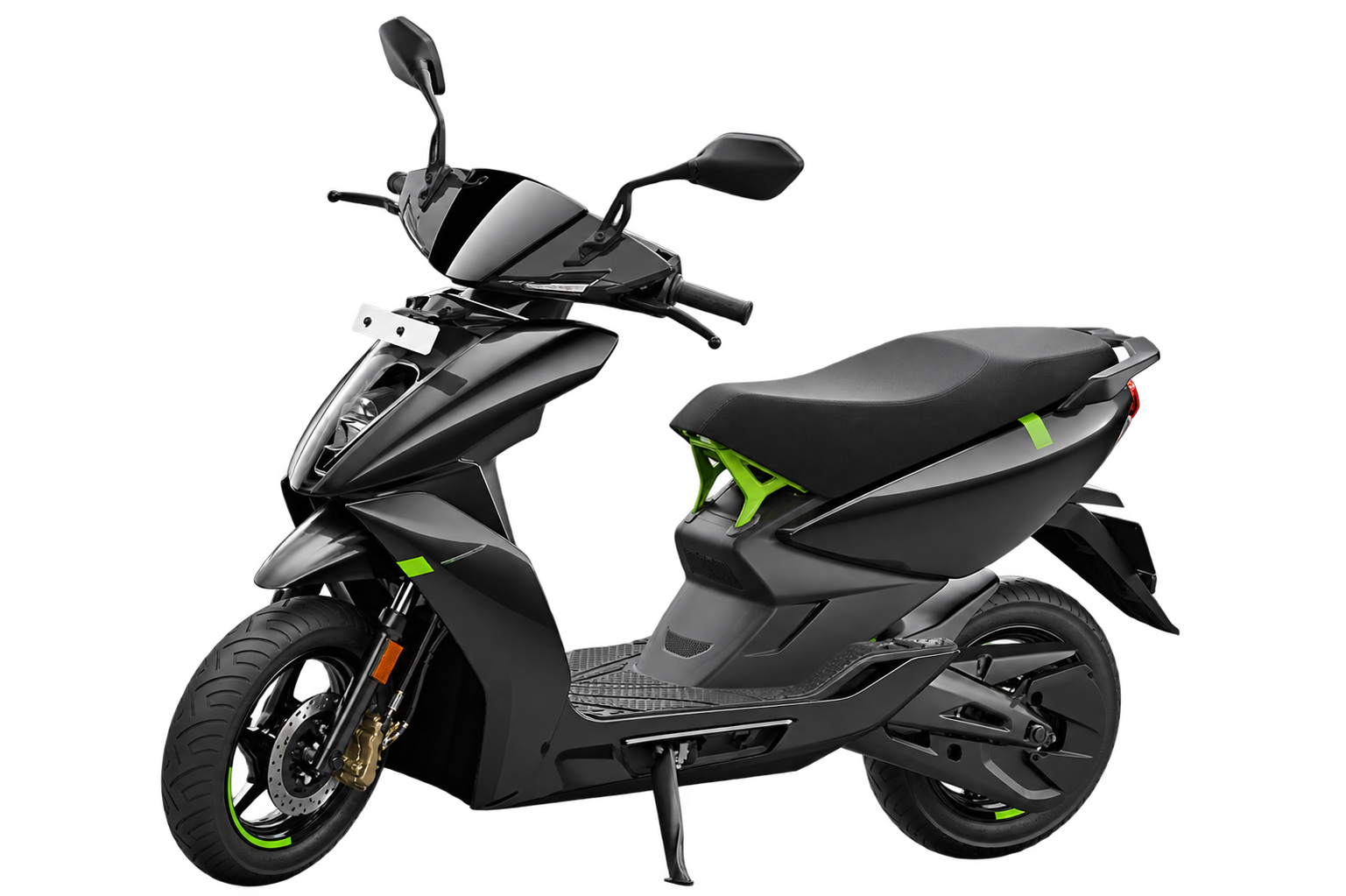 Black Ather scooter with green accents