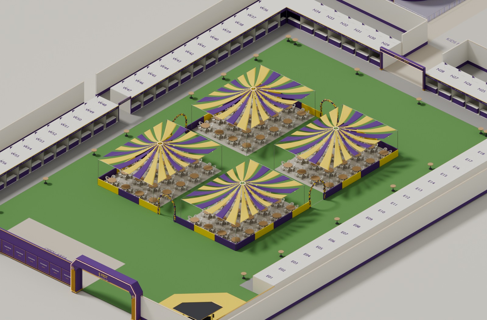 New architectural visualization of the shared dining canopies