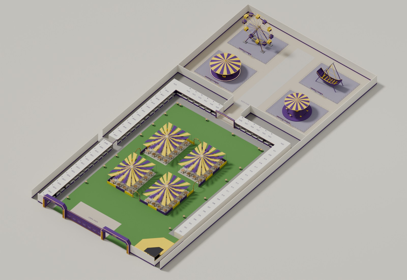 Architectural view of the food festival ground with green circulation areas