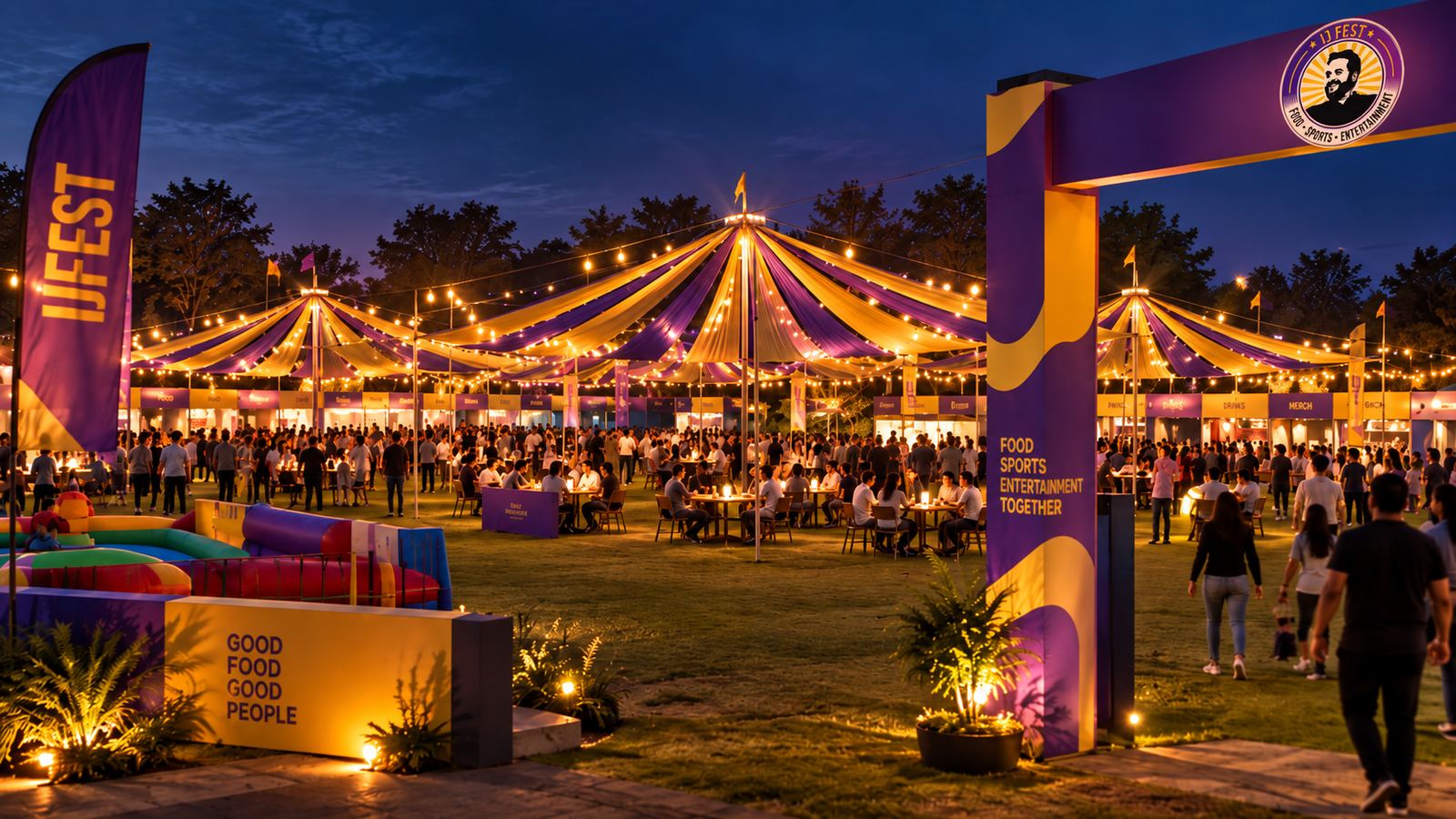 The food festival and illuminated canopies